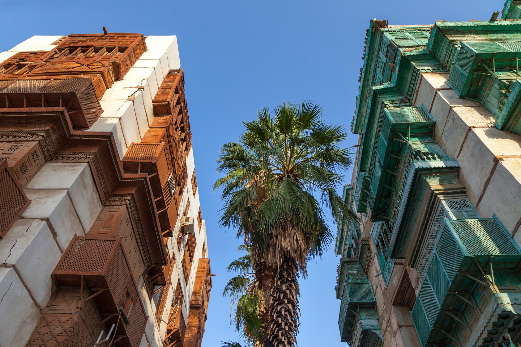 Old city in Jeddah, Saudi Arabia known as Historical Jeddah. Ancient building in UNESCO world heritage historical village Al Balad.Saudi Arabia